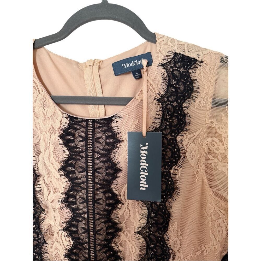 NWT Modcloth Womens Cream Black Aisle Be Seeing You Lace Midi Dress Size Large - Picture 8 of 15